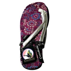 Purple Floral Sandals with Silver Details